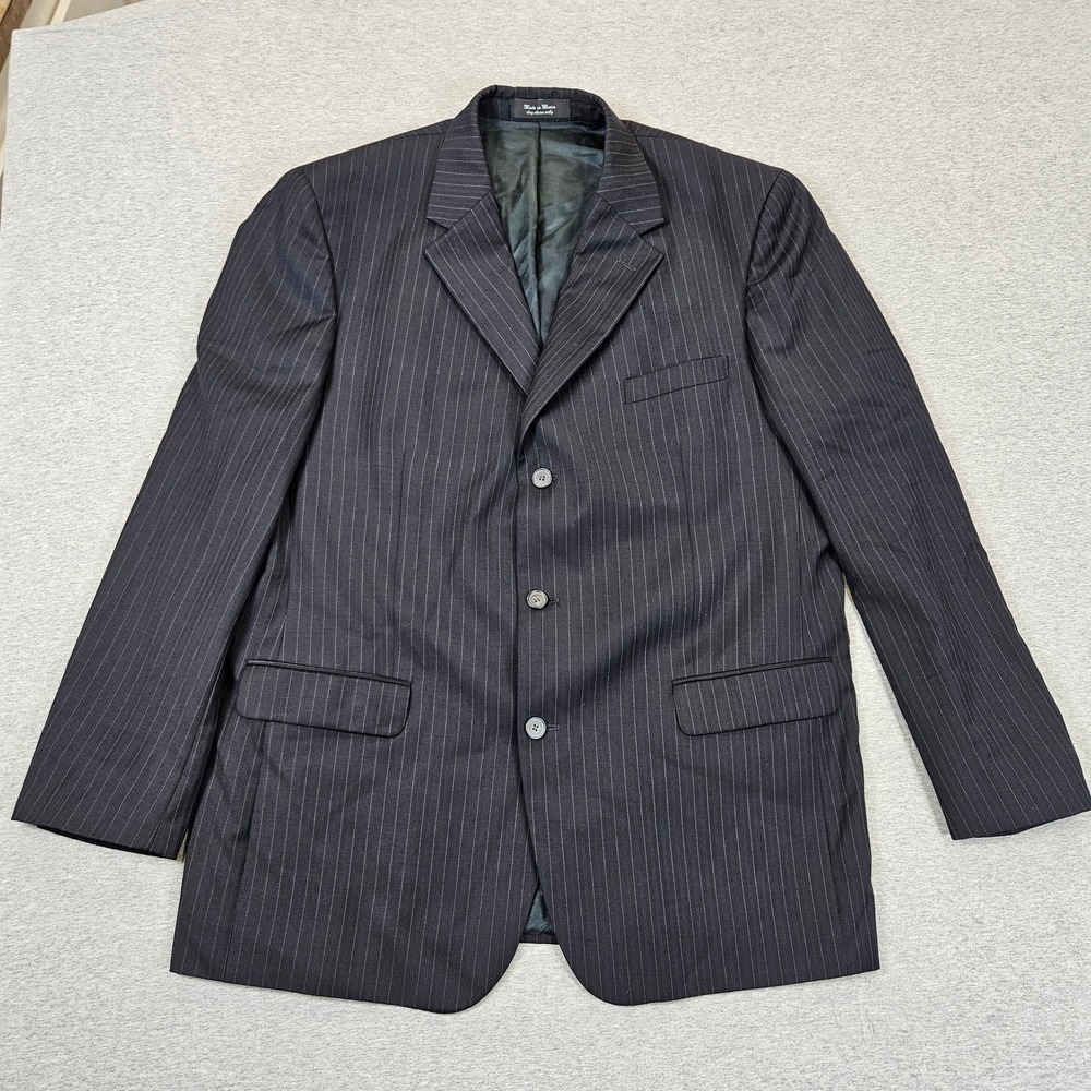 Andrew Fezza Mens 46L Navy Pinstripe Worsted Wool 3 Button Blazer Suit Jacket